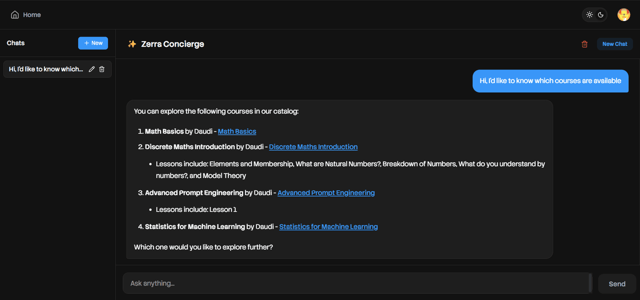 AI mentor interface showing personalized tutoring conversation